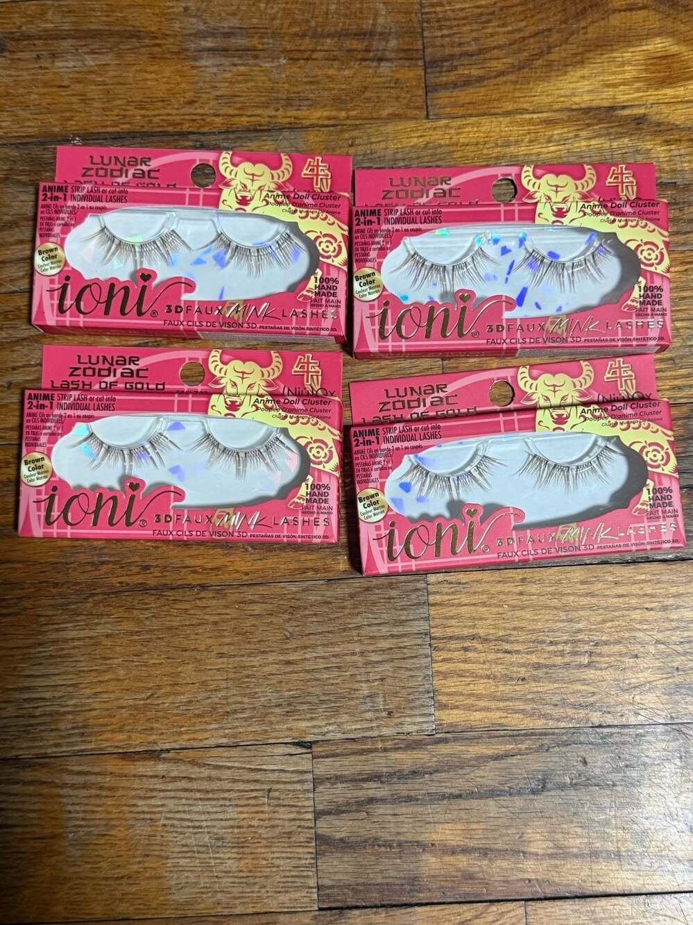 Lot of 4 Ioni Lunar Zodiac Year of the Ox Lash of Gold Brown 3D Faux Mink Lashes